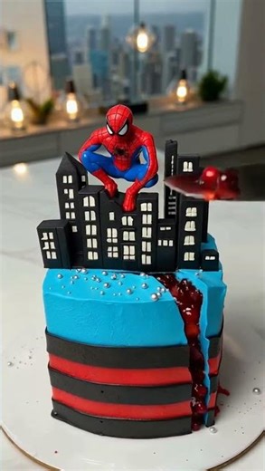 Spider Hero City Skyline Cake Birthday ASMR