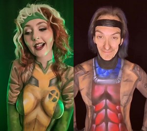 #duet with @CapN121 Got the urge to watch Grease now! 🙈 #bodypaint #xmen #rogue #gambit #marvelcomics #comic #cosplay #fypシ