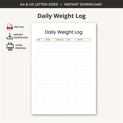 Printable Weight Log | Weight Loss Progress Tracker | PDF