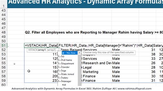 Comprehensive Tutorial: Advanced Analytics - Dynamic Array Formulas in Microsoft #Excel 365 (HR Case Study) - Rahim Zulfiqar Ali | Functions Explained: FILTER, VSTACK, CHOOSECOLS, SORT, UNIQUE, TEXTJOIN, TEXTSPLIT. | Excel Basement
