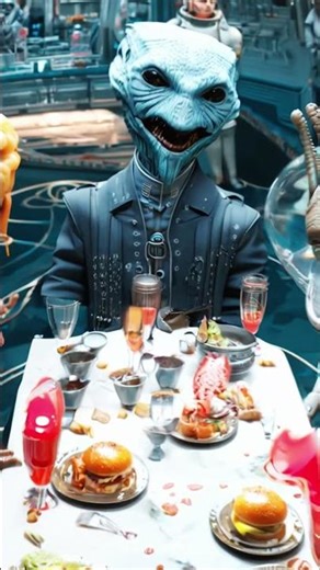 Just Image Eating dinner with English speaking Aliens #shorts #alien #thinkbot