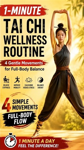 1-Minute Tai Chi Wellness Routine ☯ 4 Gentle Movements for Full-Body Balance #fitness #DailyWellness