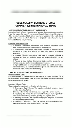 CBSE CLASS 11 BUSINESS STUDIES CHAPTER 10 NOTES | CLASS 11 BUSINESS STUDIES #viral #cbse #exam