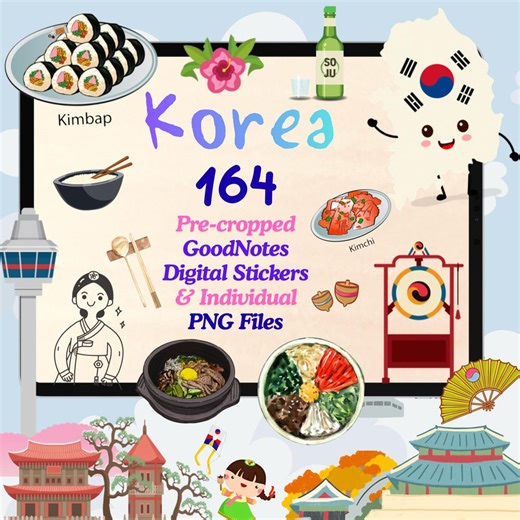 160  Korea Goodnotes Stickers, Digital K-food, Kimchi, Korean Culture, Rice Cake, Seoul PNG, Travel - Etsy