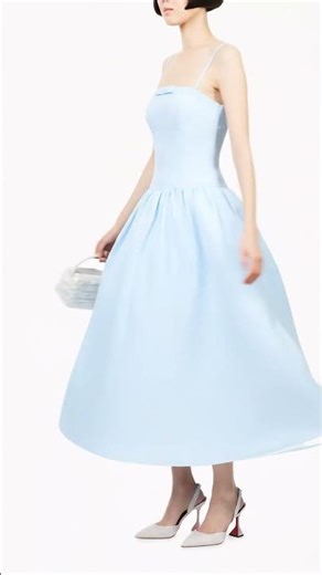 Self-Portrait Powder Blue Bow Detail Taffeta Flared Dress