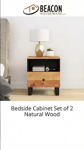 Bedside Cabinet Set of 2 Natural Wood