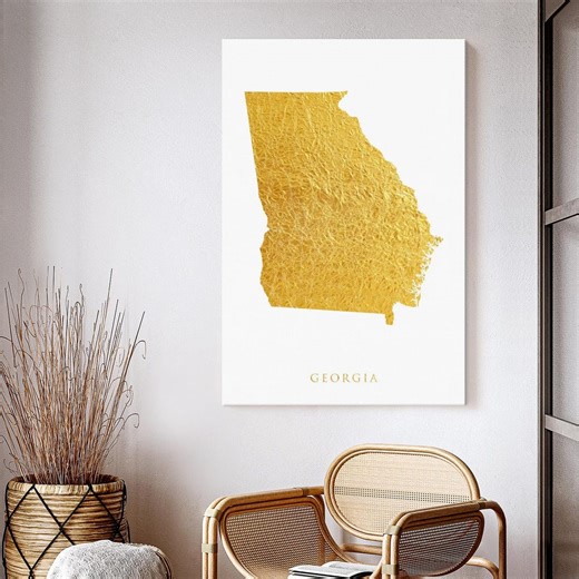 Georgia Gold Map Wall Art - Vertical Framed Canvas - Hallway Wall Decor - Map Art - Etsy