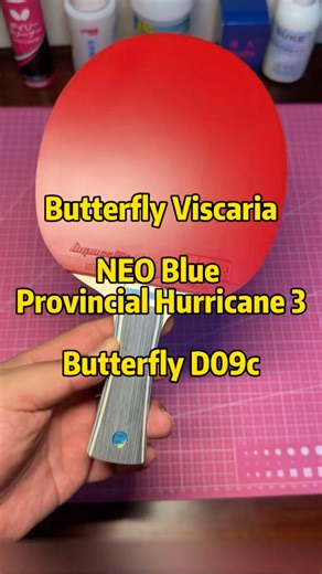 Table Tennis Enthusiast's Advanced Setup • Blade: Butterfly Viscaria • Forehand: NEO Blue Provincial Hurricane 3 • Backhand: Butterfly D09c #TableTennis #PingPong #ButterflyViscaria #DoubleHurricaneSeries #RacketGluingGuide | pingpong-supply