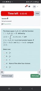 Compute the inner product \langle f, h \rangle in the space L_2... | Filo