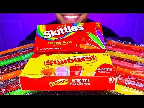 ASMR Starburst Skittles Freezer Pops Assorted Flavors Candy Eating Ice Crunching No Talking