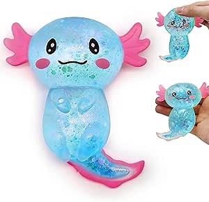ZTATU Axolotl Squishy Fidget Toys for Kids (1PCS) Squishy Stress Balls for Kids & Adults, Animal Party Favors Axolotl Stress Relief Toy for Office, School, Travel, Easter Basket Stuffers (Blue)