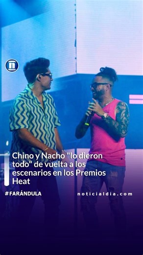 Chino y Nacho se volvieron a juntar este jueves, 11 de julio, en los escenarios de los Premios Heat Latin Music Awards, donde "lo dieron todo", desde la paradisíaca isla de Punta Cana, en República Dominicana. Los Premios Heat destacan lo mejor de la industria musical latina. Este año, uno de los momentos más emotivos fue el homenaje especial rendido al icónico dúo venezolano Chino y Nacho, en reconocimiento a su destacada trayectoria y a su influencia en los géneros tropical y urbano. El homena