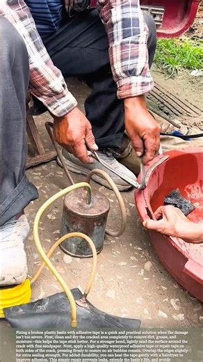 Have you ever seen a plastic basin repaired like this? #gardeningtips #farming