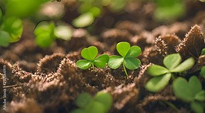 shamrock clover leaves, sprout growing in soil
