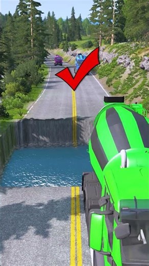 Mixer trucks crossing large water pit #1 #truck #beamngdrive #beamngcrashes #beamngpotholes