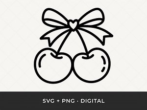 Cherry Heart Bow SVG: Cartoon Fruit Cut File for Cricut and Silhouette - Etsy