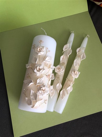 Ivory Unity Candle Set With Handmade Flowers - Etsy