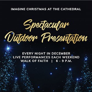 We invite you and your family to our Spectacular Outdoor Presentation! This 20-minute drive-in light show presentation, written and directed by Jeffrey A. Holmes, features Snowball & Flurry as they prepare for the Prince! Time: 6p - 9p (showtimes approximately every 30 minutes) Plus, on the weekends we have a special LIVE performance AND hot chocolate! This event is totally FREE! For more information visit cathedraloffaith.org and click Christmas Cathedral of Faith, 2315 Canoas Garden Ave., San 