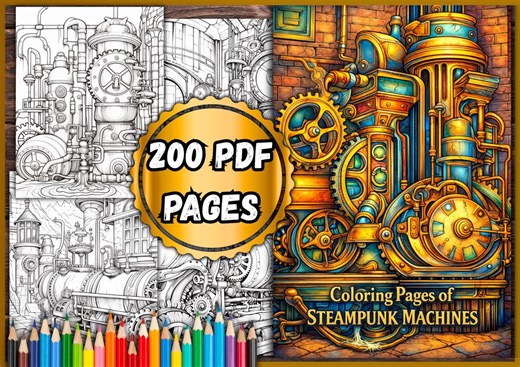 Coloring Pages of Steampunk Machines – 200 PDF Pages - Etsy