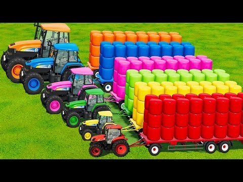 Mini vs GIANT TRACTORS! TRANSPORT COLORED HAY BALES WITH NEW HOLLAND TRACTORS & AUTO LOADERS! FS22