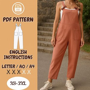 Jumpsuit Sewing Pattern | XS-XXXL | Overalls Loose Fit Jumpsuit Instant Download | Easy Digital PDF | Linen Dungaree Pant Loose Trouser - Etsy