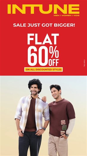 The INTUNE SALE just got BIGGER!🔥 Grab your favourites at a FLAT 60% OFF*. Drop by today and grab the offer at Sattva Necklace Mall. *T&C apply #Intune #SattvaNecklaceMall #MallFinds #SaleSeason | Sattva Necklace Mall