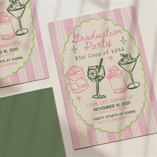 Graduation Party Invitation, Cocktail Theme, BSN Grad Invite (Digital Download)