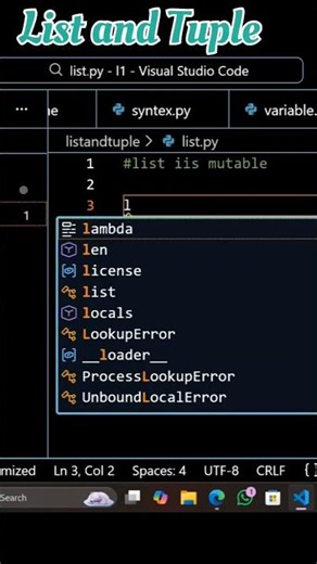 List and Tuple in python language #coding #python #viral #day3 #codingblog