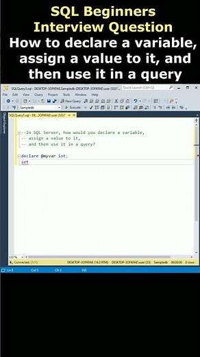 sql interview questions how to declare variable , assign, use in sql query #sqlbasics