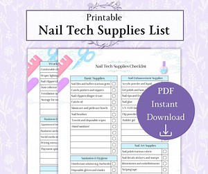 Nail Tech Supplies List Printable PDF | Nail Salon Checklist | Nail Tech Inventory Supplies Checklist | Beauty Inventory Tracker - Etsy
