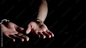 Man is kept in captivity with hand chained behind back. Imprisonment concept
