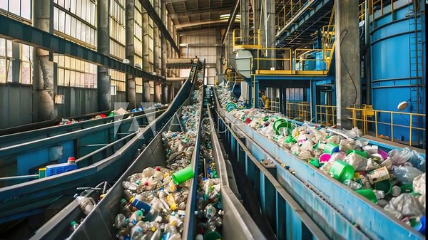 Waste sorting process in a recycling facility for plastic materials