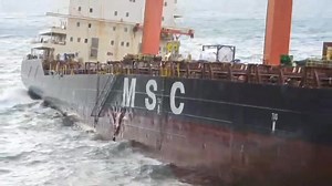 MSC BALTIC lll in Cedar Cove, NL - on the islands West Coast. Looking a little extra damaged after the last few weeks of stormy weather. The vessel has grounded back in February due to stormy weather and what’s said to have been a rogue wave, knocking out power. Dec.19.2025. 📸Leo Barter / NL Maritime | NL Maritime