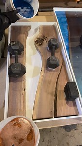 Two for Friday?! 🤔😂 New console table pours for this super cool color combo…always amazes me how the copper and blue work with one another. They’re both dominant colors—-but that copper seems to always take over… Which color do you thinks going to win out? Timelapse can be deceiving…. @meyspring Pacific Blue and Pure Copper @superclearepoxy Liquid Glass Deep Pour Epoxy (Dorn forget code FATCAT to save an extra 5% off their sale price! Link in bio.) #superclearepoxypartner @jeffmacksupply HDPE 