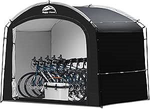 Happy Travel Bike Storage Shed Tent, Waterproof Portable Bicycle Cover with 30% More Top Storage Space for 2/3/4/5 Bikes,Clips Easy Setup Outdoor Sheds Shelter for Motorcycle, Garden Tools, Lawn Mower