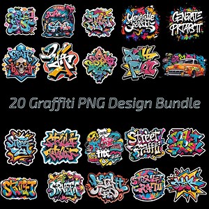 Graffiti PNG Design Bundle: Street Art Graphics, Typography Vectors | - Etsy