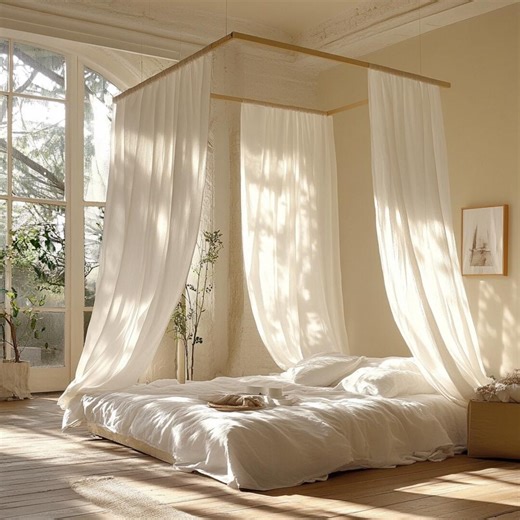 Сanopy Bed Curtains / Linen Curtains Tie Top / Lace Bed Canopy Curtains Queen / Sheer Boho Curtains Сrib Canopy Kura Bed Drapery Ties on Top - Etsy Australia