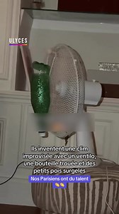 Clim improvisée avec ventilo, bouteille percée et petits pois surgelés
