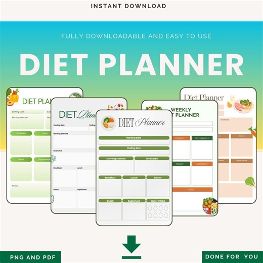 Diet Planner Printable: Meal Tracker, Nutrition Log, Healthy Eating - Etsy