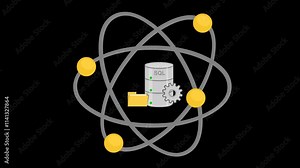 video animation icon database and molecule atom in data science concept, on a transparent background with alpha channel set to zero