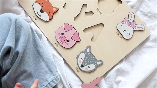 Personalized Wooden Name Puzzle With Animals – Handmade Christmas Present – Custom First Birthday Gift – Montessori Learning – Elizabeth - Etsy