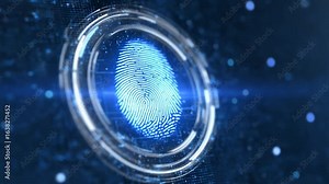 Digital Fingerprint: A glowing digital fingerprint, encased within a futuristic circular interface, symbolizes secure authentication and access control. A technological marvel of security.
