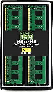 NEMIX RAM 16GB (2X8GB) DDR3 1600MHZ PC3-12800 2Rx8 1.35V 240-PIN Non-ECC UDIMM Unbuffered Desktop Memory KIT