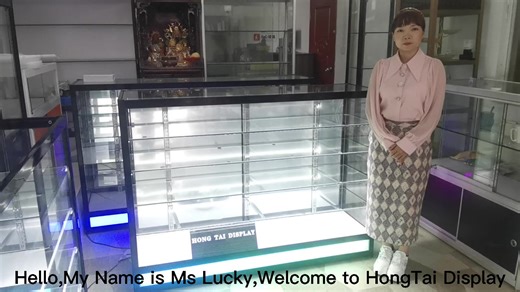 Store Counter Display Showcase with Glass Sliding Doors Tempered Glass for clear Showcase Category