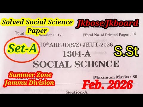 Jkbose Class 10th Solved Social Science Paper Set A Summer Zone Jammu Division 2026