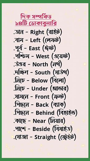 14 Vocabulary Words Related to Directions - Bangla to English Education