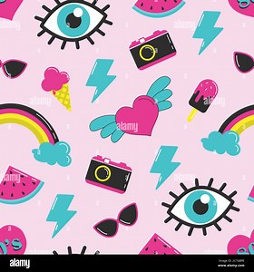 Seamless background with stickers 80's. Set in the style of comics. Vector illustration on a pink background Stock Vector Image & Art - Alamy