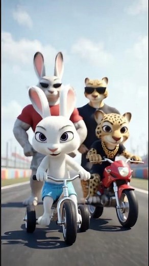 Bunny and Kid Race with a Bike and Win