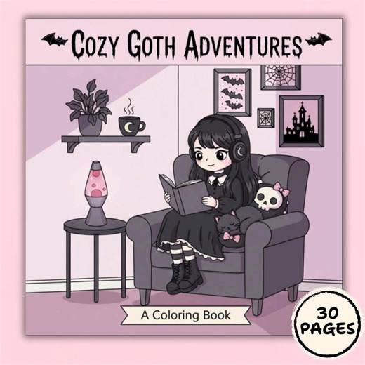 Cozy Goth Coloring Book: Cute, Bold, Easy Pages (PDF & PNG) - Etsy