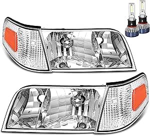 LED Headlight Assembly Compatible with 1998-2011 98-11 Ford Crown Victoria Headlight 98 99 00 01 02 03 04 05 06 07 08 09 10 11 Ford Crown Victoria w/Corner Headlamp